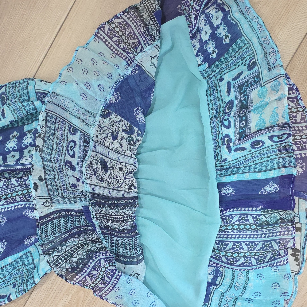 Blue Patchwork Halter Smocked Ruffled Mini Dress - image 12